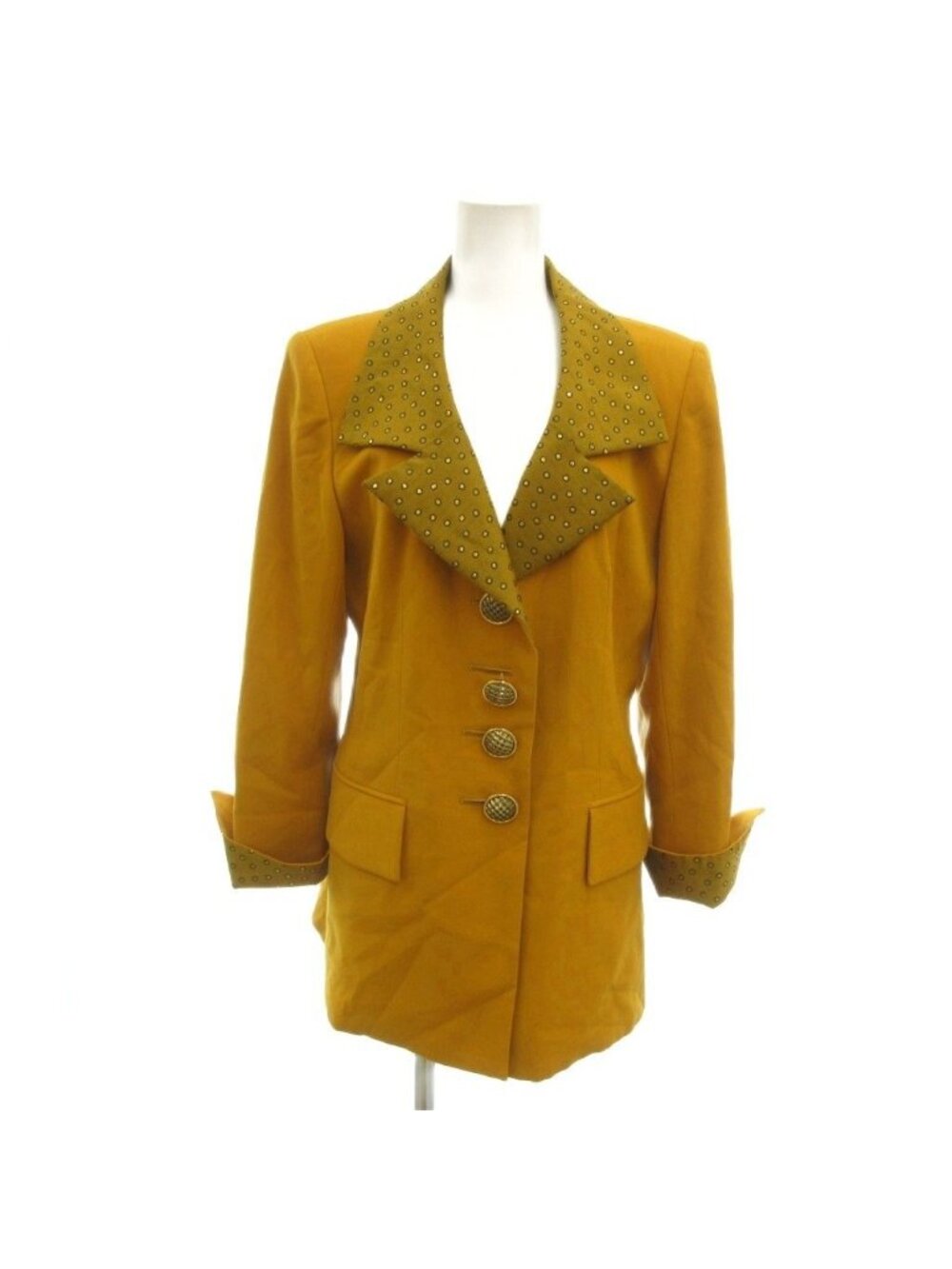 Dior Vintage Long Tailored Jacket Dot Switch Single B Ted Wool Mustard Yellow